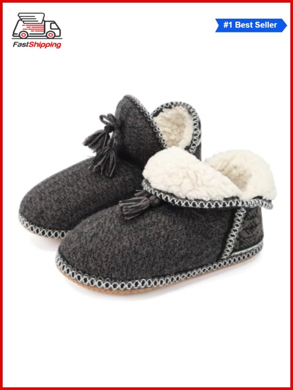 ✨GPOS Women's Knit Faux-Cashmere House Bootie Slippers Quilted Ankle Boots